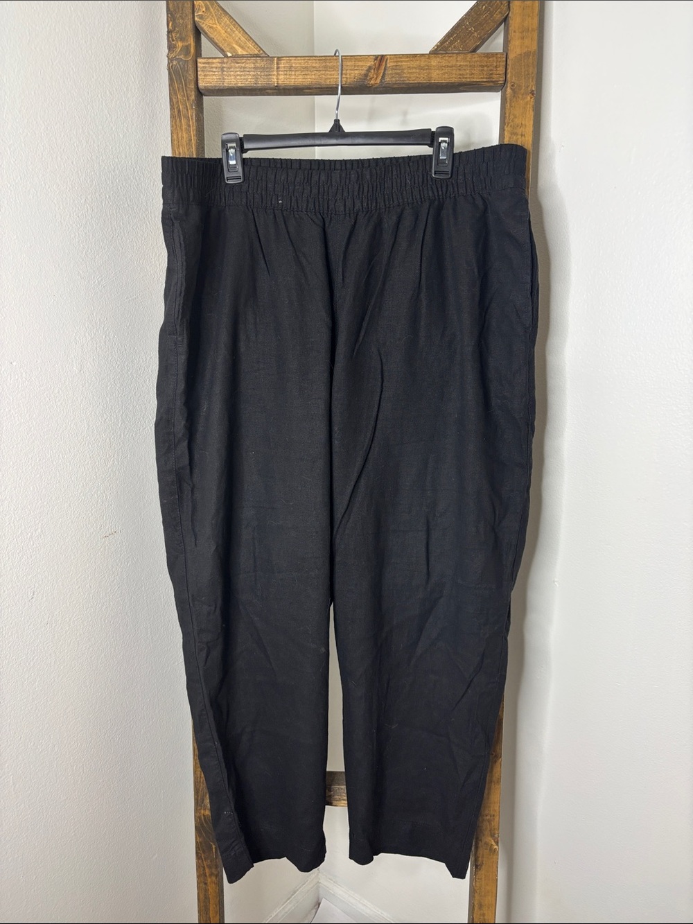 Old Navy Black Linen Blend Straight-Leg Elastic-Waist Pants Size XL